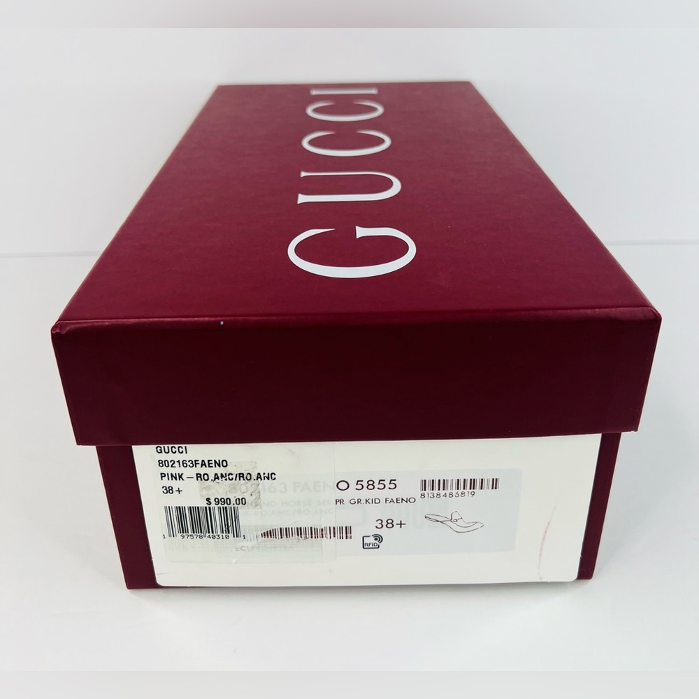 Gucci Princetown Horsebit Logo Print Pink Fabric Flat Loafer Mules Size EU 38.5 - Picture 2 of 12